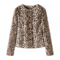 Women's short jacket made of faux fur with leopard print and continuous button placket Fashion Glam