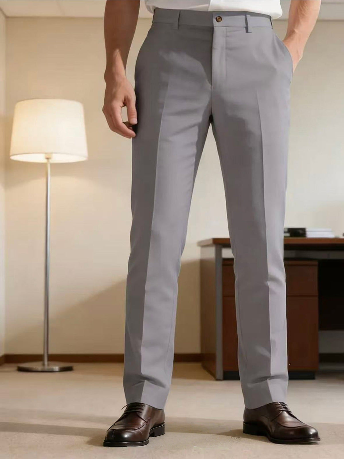 Men's slim-fit dress pants with crease, flat waistband, and stretch comfort Fashion Glam