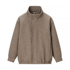 Women Structured Knitted Bomber Jacket with High Stand-Up Collar and Ribbed Hem Fashion Glam