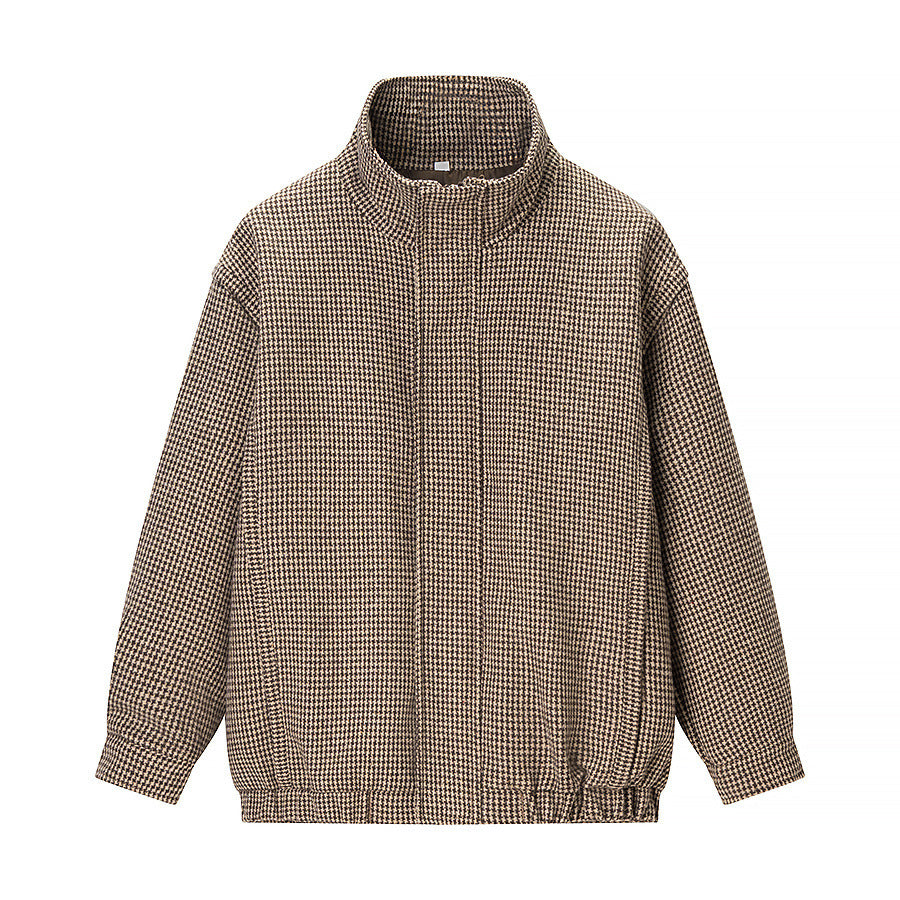 Women Structured Knitted Bomber Jacket with High Stand-Up Collar and Ribbed Hem Fashion Glam