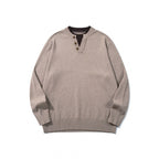 Unisex knit sweater with Henley button placket, contrast collar and boxy cut Fashion Glam