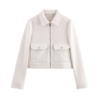 Ladies short jacket in boxy wool blend with zipper and patch flap pockets Fashion Glam