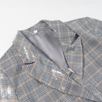 Ladies glencheck blazer with sequin trim and patch pockets Fashion Glam