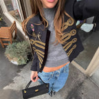 Women's short military-inspired jacket with golden decorative cord and stand-up collar Fashion Glam