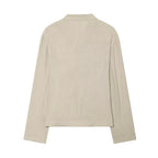 Women Boxy Linen Blazer with Stand Collar, Decorative Button Placket and Patch Pockets Fashion Glam