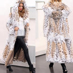 Women's Longer Faux Fur Coat with Hood and Lynx Look Fashion Glam