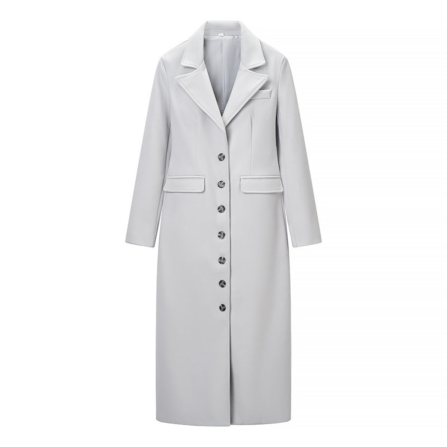 Women Elegant long wool blend coat in clean cut with concealed button placket and dropped shoulder Fashion Glam