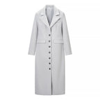 Women Elegant long wool blend coat in clean cut with concealed button placket and dropped shoulder Fashion Glam