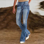 Ladies high-waisted flared jeans with side decorative seam and sculpting stretch waistband Fashion Glam