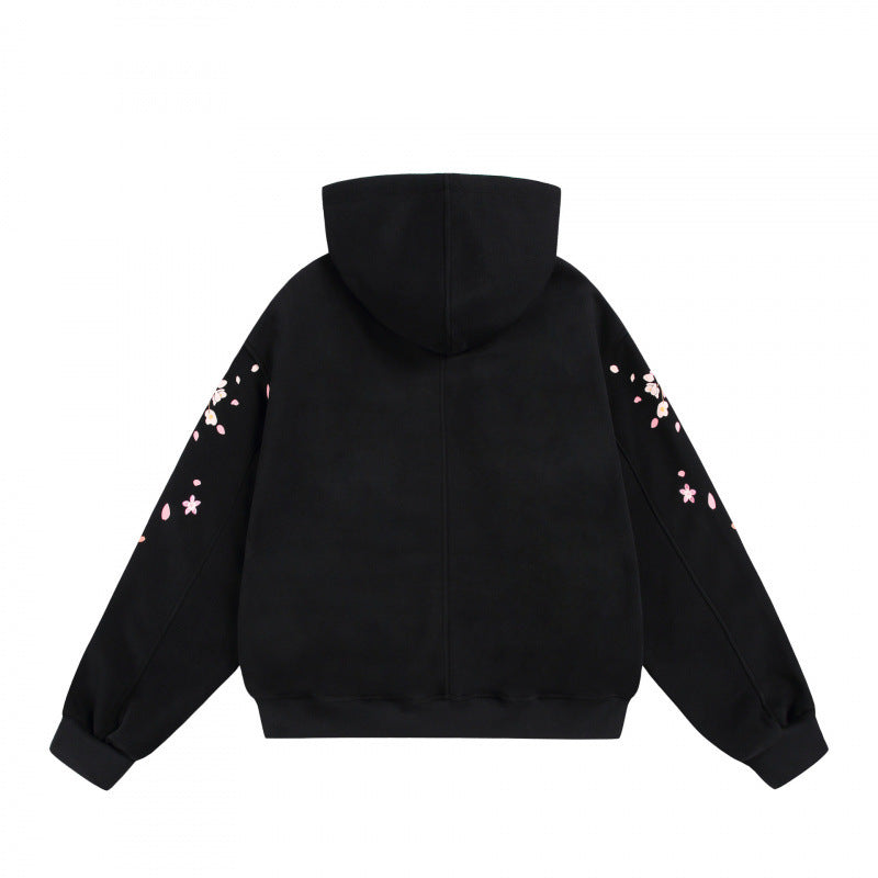 Unisex Oversize Hoodie with Cherry Blossom Print, Kangaroo Pocket and Loose Fit Fashion Glam