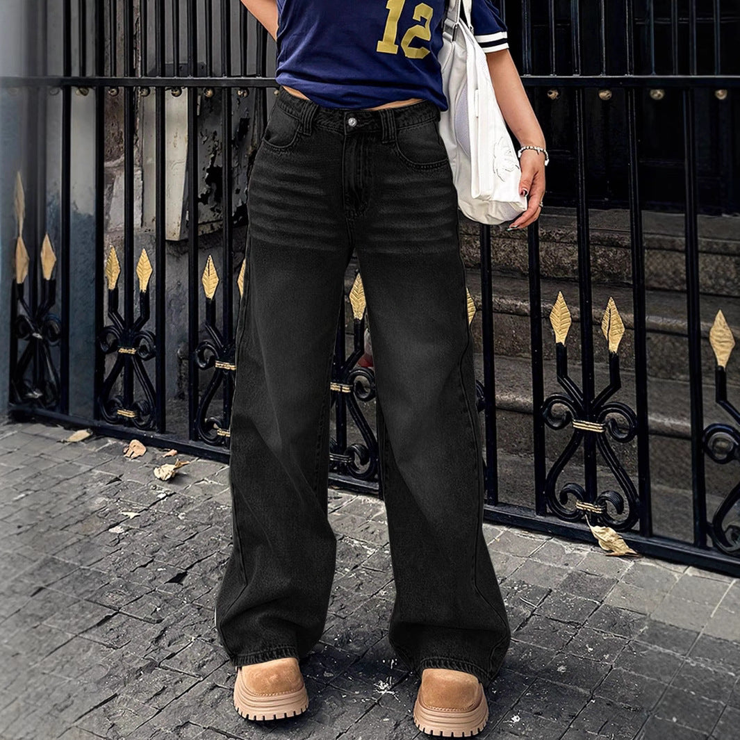 Ladies wide high-waisted denim jeans in baggy style with extra wide leg Fashion Glam