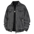 Men's Oversized Jeans Bomber Jacket with Stone Wash, Zipper and Ribbed Hem Fashion Glam