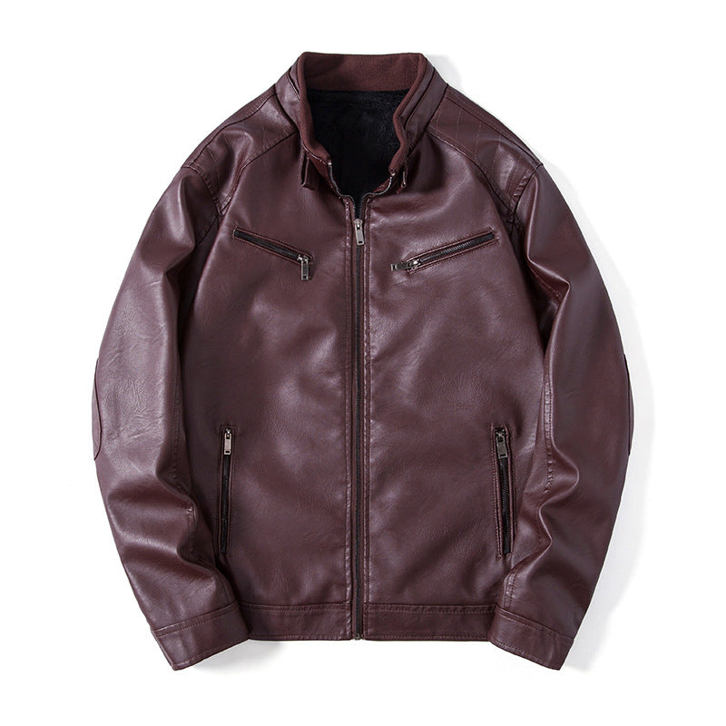 Men's Elegant Faux Leather Blouson Jacket with Stand-Up Collar, Zipper Pockets and Thermal Lining Fashion Glam