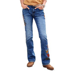 Women's Bootcut Jeans with Side Floral Embroidery and Comfortable Stretch Waistband Fashion Glam