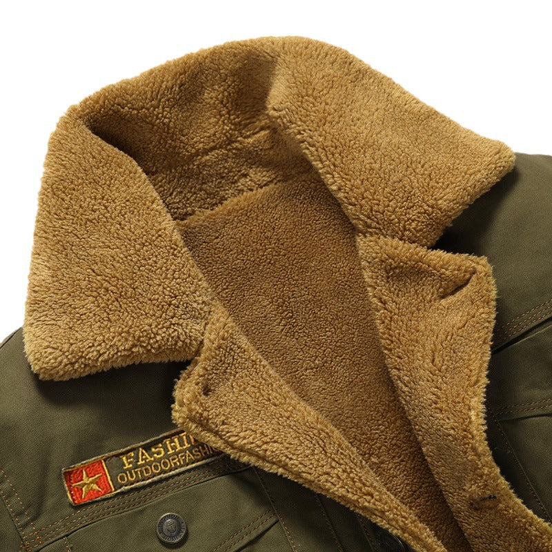 Men's canvas trucker jacket with sherpa lining and utility pockets Fashion Glam