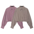 Women Checked Cropped Blouse with Elastic Hem Fashion Glam