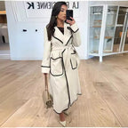 Women Tailored Wrap Coat made of Wool Blend with Decorative Wave Trim and Tied Belt Fashion Glam