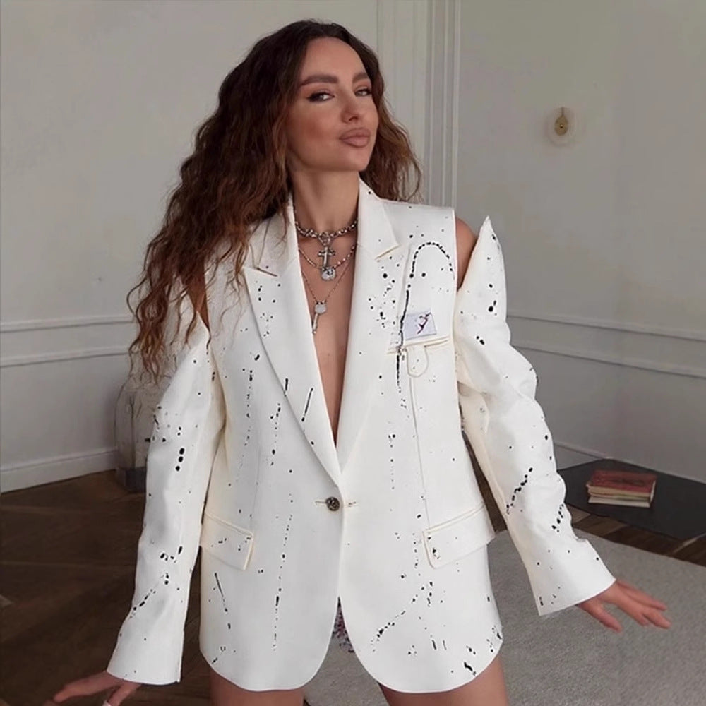 Women's Oversized Blazer with Cut-Out Shoulders and Color Splash Look Fashion Glam