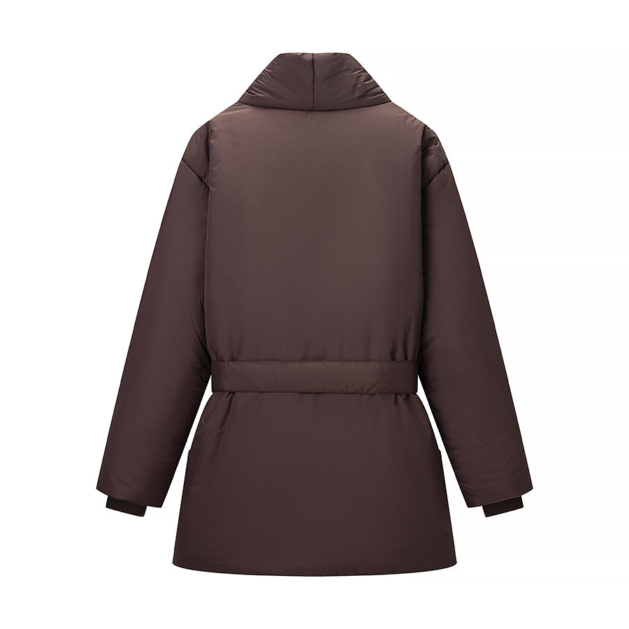 Women's Short Quilted Tailored Quilted Jacket with Shawl Collar and Tie Belt Fashion Glam