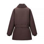 Women's Short Quilted Tailored Quilted Jacket with Shawl Collar and Tie Belt Fashion Glam