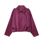 Women's Cropped Suede Look Blouson Jacket with Waist Smocking and Shoulder Patches Fashion Glam