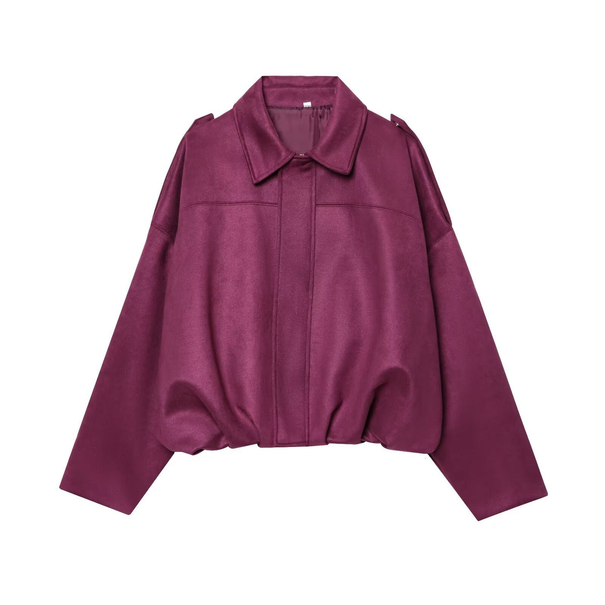 Women's Cropped Suede Look Blouson Jacket with Waist Smocking and Shoulder Patches Fashion Glam