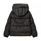 Women's Short Quilted Oversized Down-Effect Jacket with High Funnel Neck and Leopard Print Fashion Glam