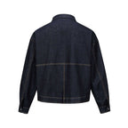 Unisex Short-cut boxy denim zip jacket in worker look with diagonal pockets Fashion Glam
