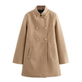 Women's Double-Breasted Wool Blend Coat with Stand Collar and Decorative Buttons Fashion Glam