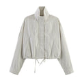 Women's Cropped Windbreaker with Stand-Up Collar, Checkered Pattern and Drawstring Fashion Glam