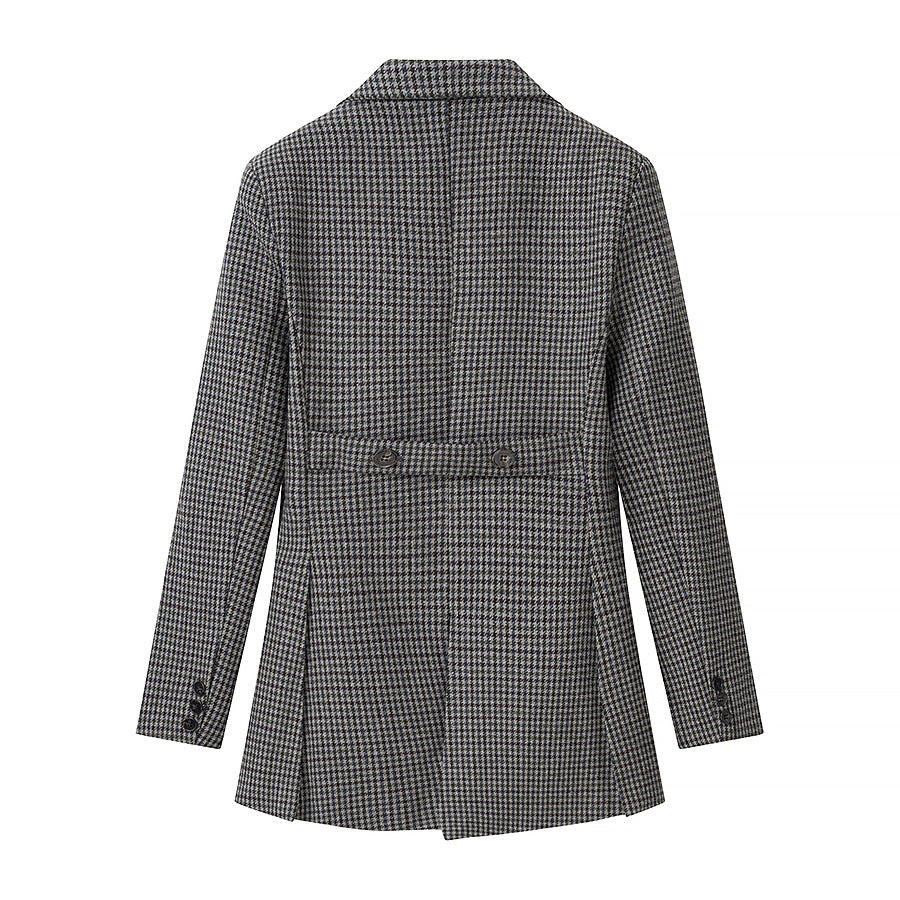 Ladies Tailored Houndstooth Blazer with Cutaway Hem Fashion Glam