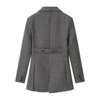 Ladies Tailored Houndstooth Blazer with Cutaway Hem Fashion Glam