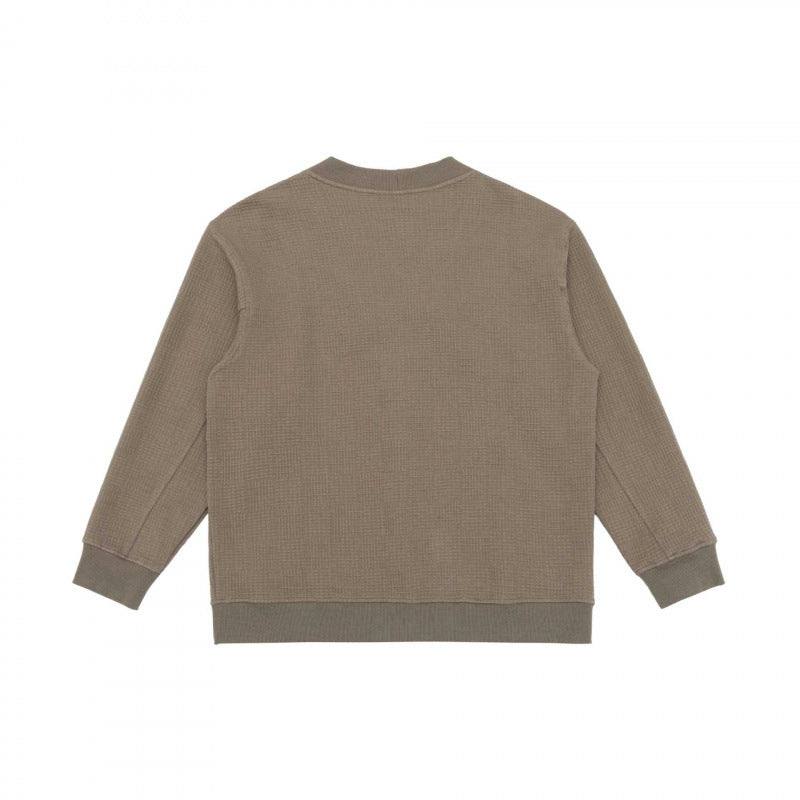 Unisex Oversized Waffle Knit Cardigan with V-Neck, Button Placket and Patch Pockets Fashion Glam