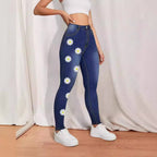 Women's High-Waist Skinny Jeans with printed Daisies and figure-shaping Stretch Fashion Glam