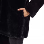 Women's Midi-Length Hooded Faux Fur Coat with Open Front and Lined Insert Pockets Fashion Glam