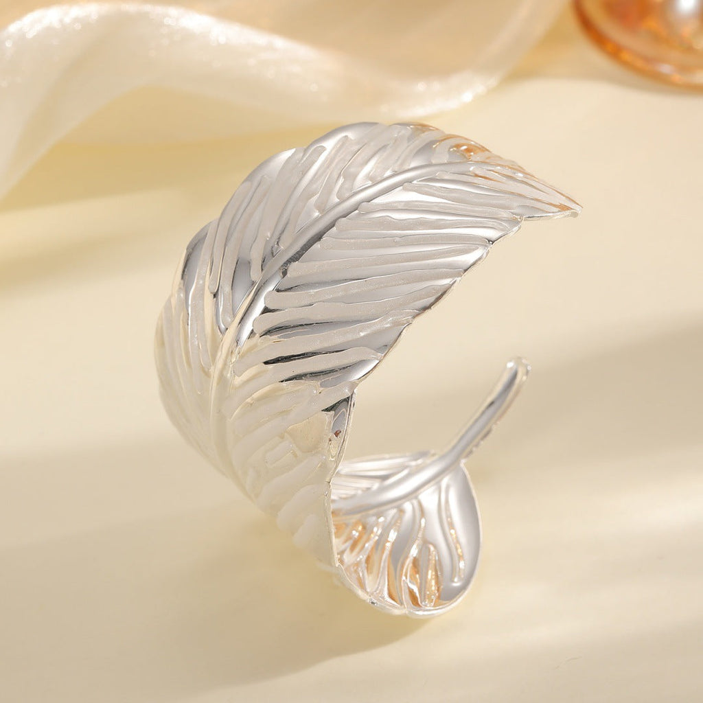 Ladies Open Cuff Bracelet in Tropical Leaf Design Fashion Glam