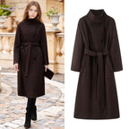 Women oversized wool blend coat with stand-up collar and tie belt Fashion Glam