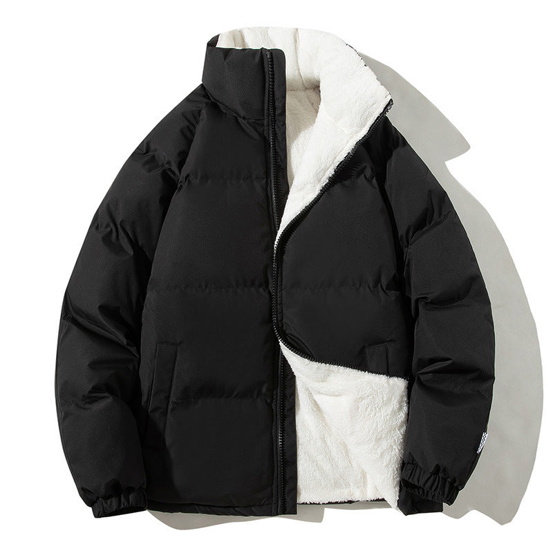 Women's Oversized Puffer Jacket with Teddy Lining, Stand Collar and Patch Pockets Fashion Glam