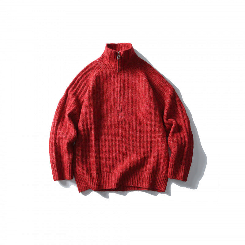 Unisex Oversize Ribbed Half-Zip Sweater with Stand-Up Collar Fashion Glam