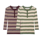 Women's ribbed long sleeve with Henley button placket and fine stripe pattern Fashion Glam