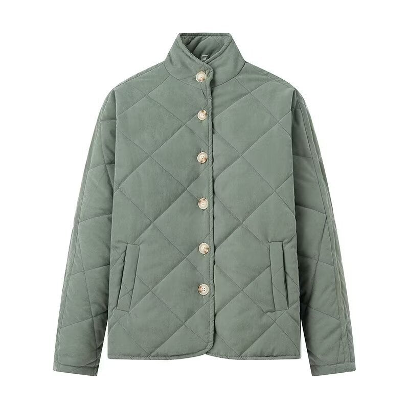 Women Light padded jacket with stand-up collar and diamond stitching Fashion Glam