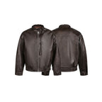 Men's leather bomber jacket with stand-up collar and elastic hem Fashion Glam