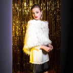 Ladies Sleeveless Faux Fur Shoulder Cape with Dense Plush and Asymmetric Cut Fashion Glam
