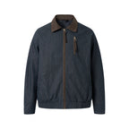 Men's short canvas jacket with corduroy collar, chest zipper, and elastic hem Fashion Glam
