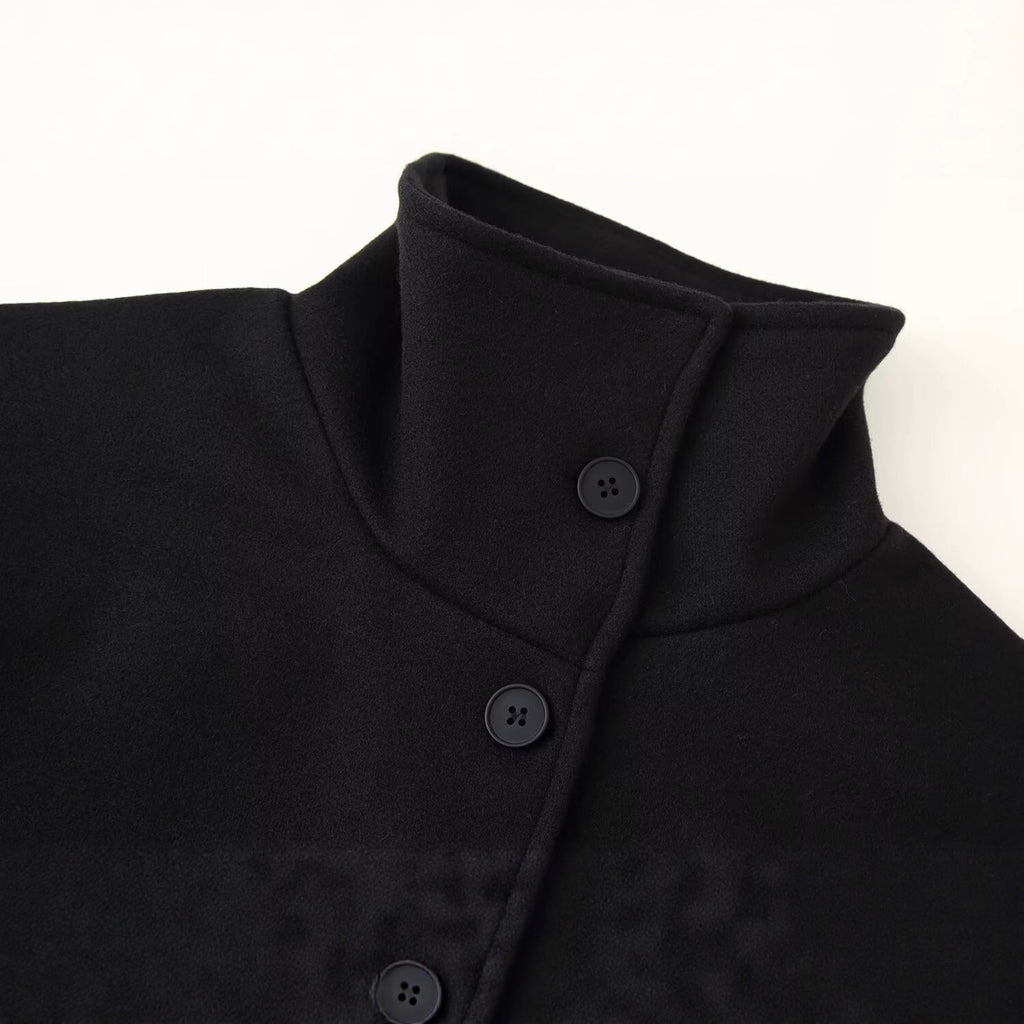 Women's Boxy Short Jacket made of Wool Blend with Stand-up Collar and Flap Pockets Fashion Glam