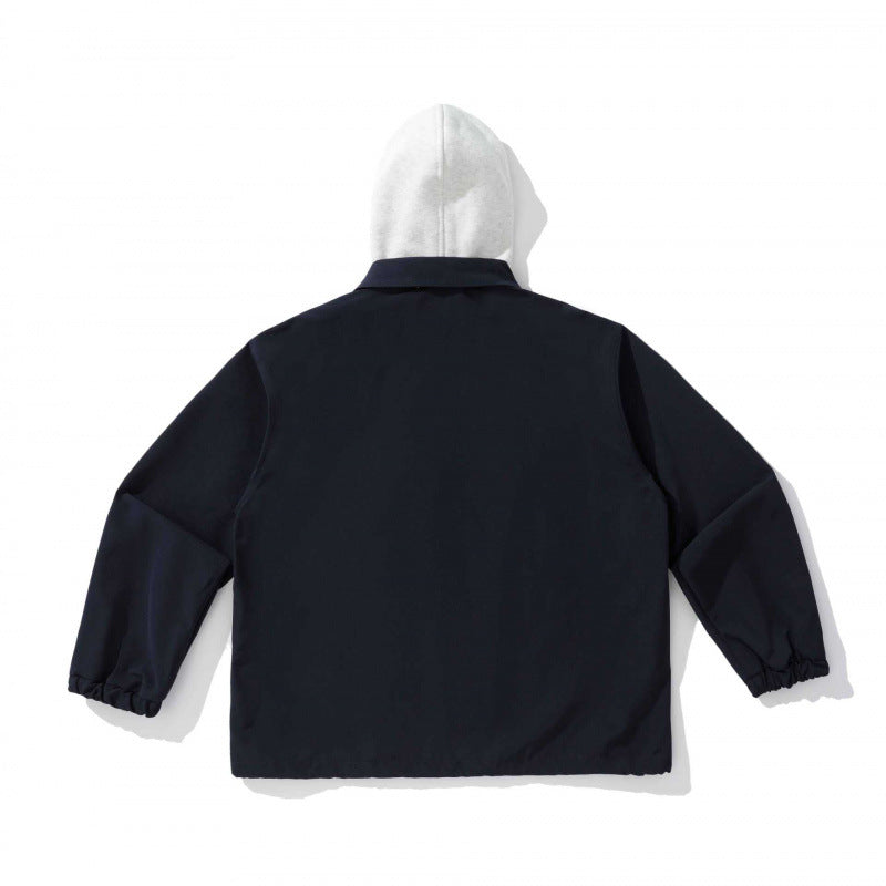 Unisex Two-Layer Overshirt Jacket with Attached Fleece Hood and Snap Button Placket Fashion Glam