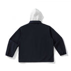 Unisex Two-Layer Overshirt Jacket with Attached Fleece Hood and Snap Button Placket Fashion Glam
