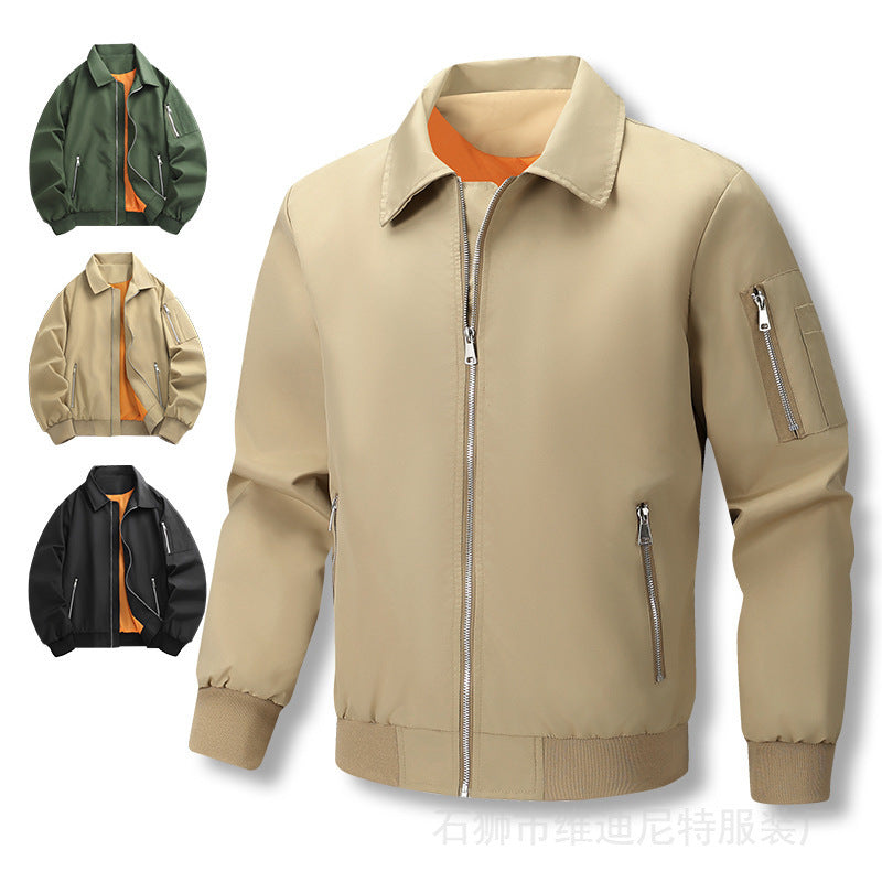 Men's Lightweight Twill Bomber with Contrasting Lining, Zipper Pockets, and Arm Pocket Fashion Glam