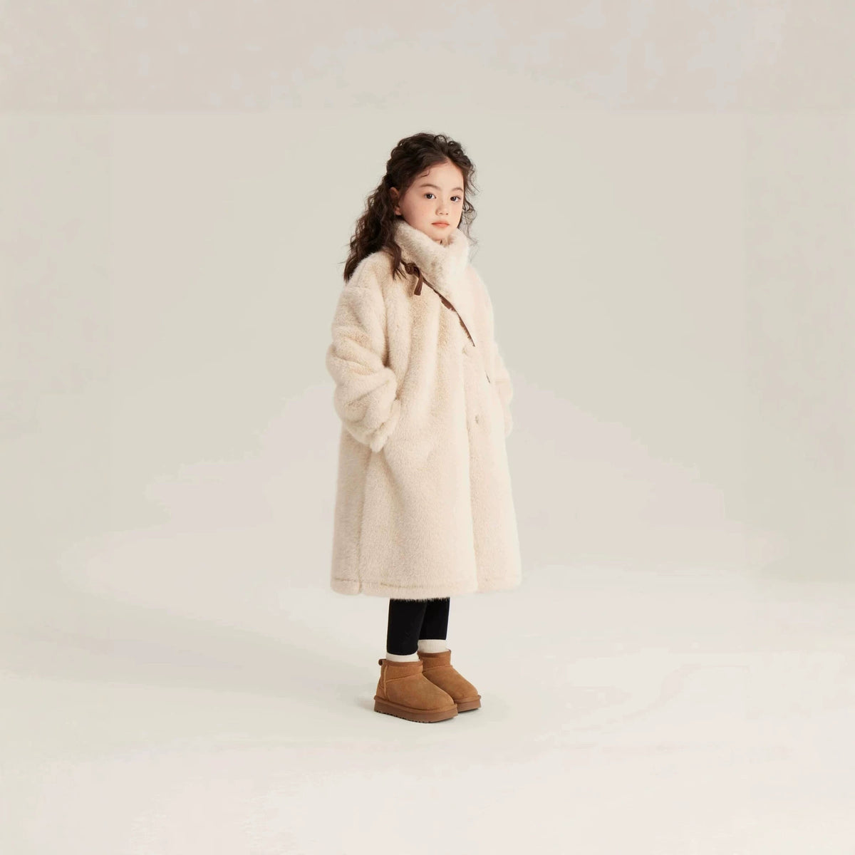 Ladies Cozy Faux Fur Coat with High Stand-Up Collar and Straight Cut Fashion Glam