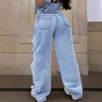Women Baggy Denim Pants with Extra Large Destroyed Cutouts and Wide Leg Fashion Glam